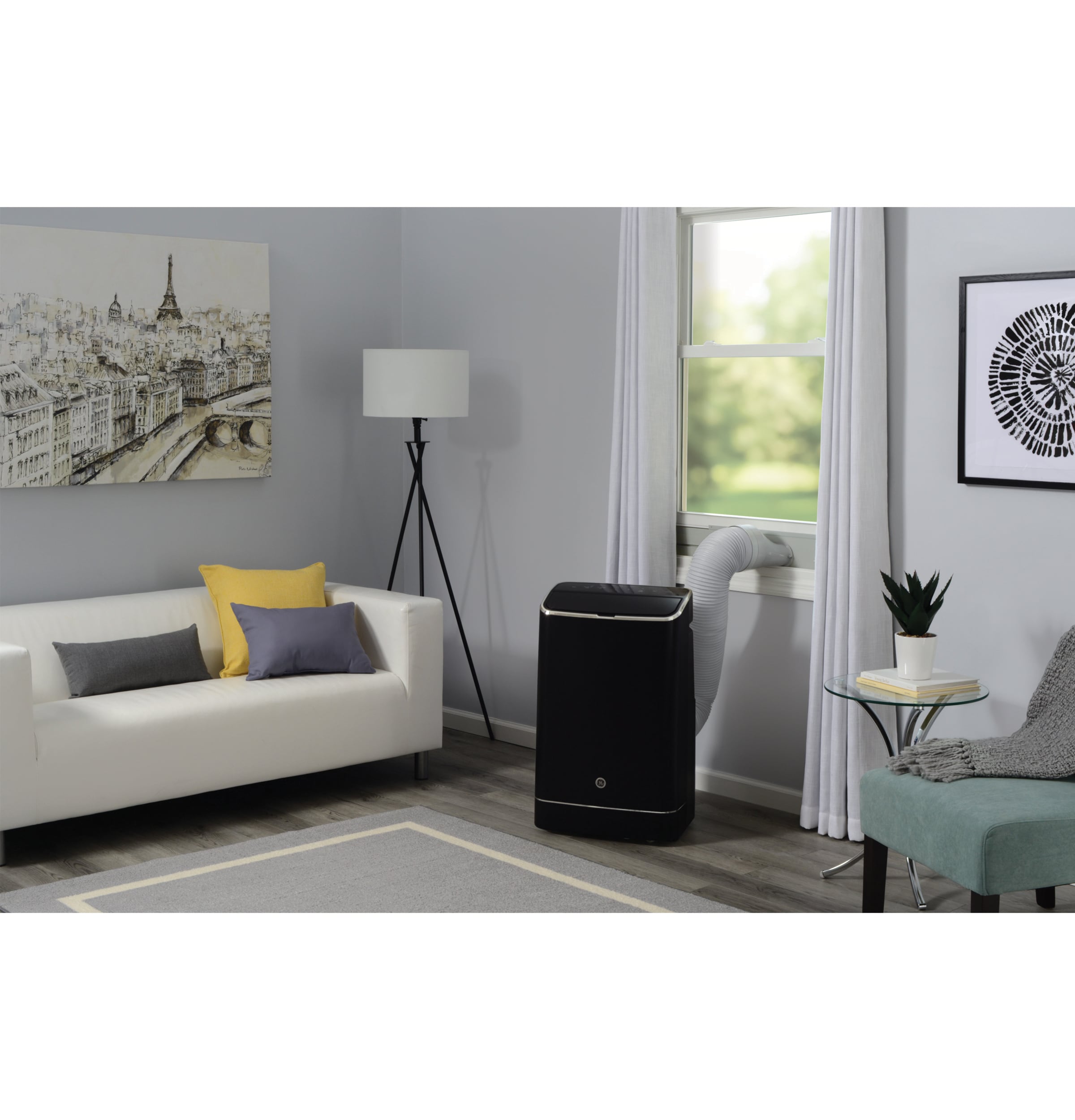 GE 10000 BTU DOE ( 115-Volts ) Black Vented Wi-Fi enabled Portable Air Conditioner with Heater Remote Control Included Cools 450-Sq. Feet