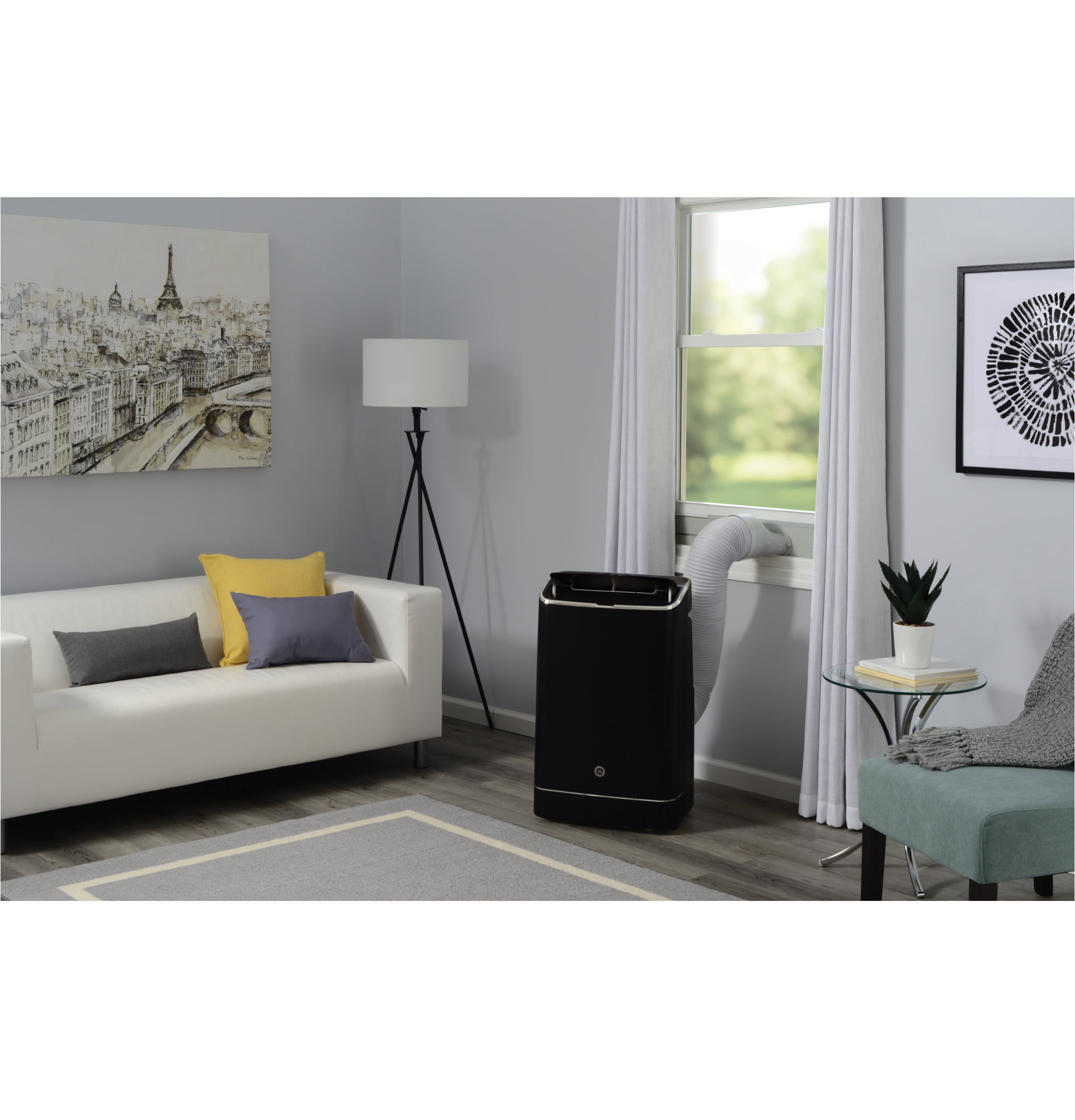GE 10000 BTU DOE ( 115-Volts ) Black Vented Wi-Fi enabled Portable Air Conditioner with Heater Remote Control Included Cools 450-Sq. Feet