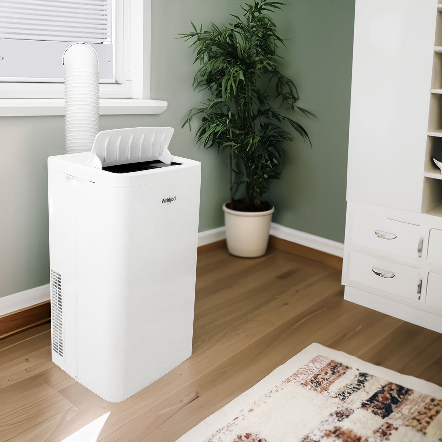 Whirlpool 10,000 BTU SACC 115-Volts ) White Vented Portable Air Conditioner Remote Control Included Cools 700-Sq. Feet