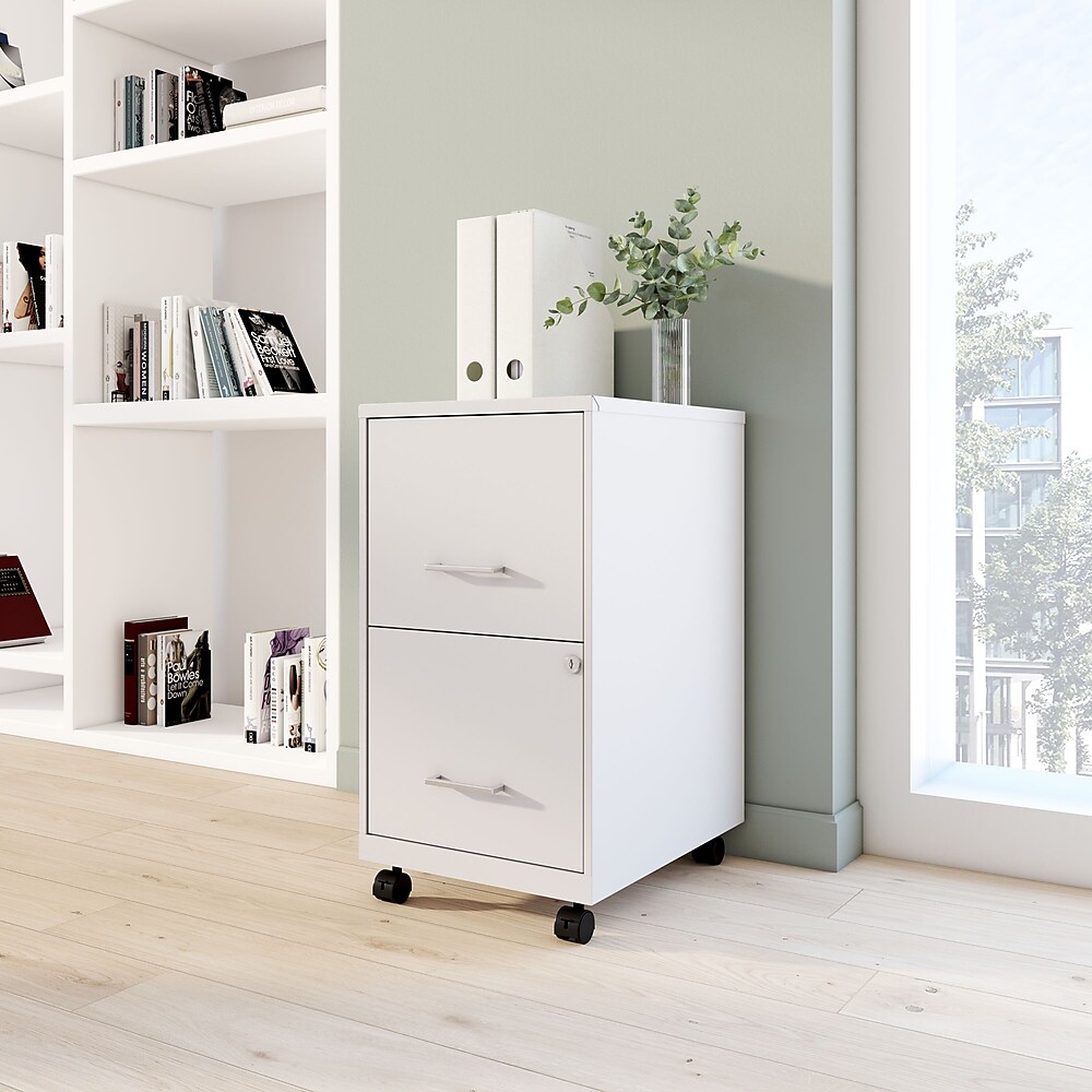 Staples 2-Drawer Mobile Vertical File Cabinet, Letter Size, Lockable, 26.3"H x 14.3"W x 18.9"D, White (ST52155-CC)