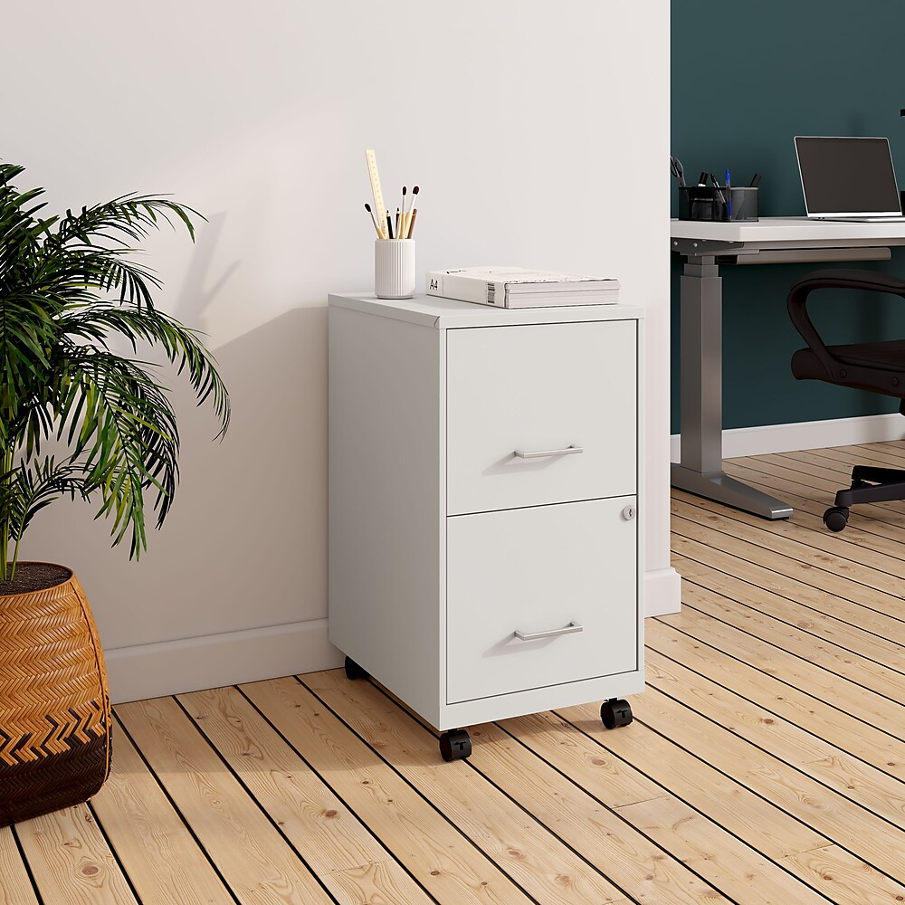 Staples 2-Drawer Mobile Vertical File Cabinet, Letter Size, Lockable, 26.3"H x 14.3"W x 18.9"D, White (ST52155-CC)