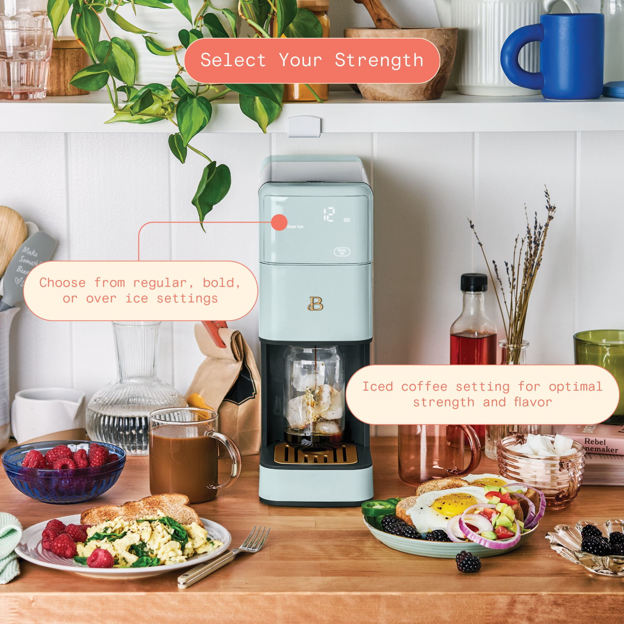 Beautiful Perfect Grind Programmable Single Serve Coffee Maker, Hydrangea by Drew Barrymore