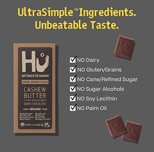 Hu Chocolate Bars 12 Pack Cashew Butter Vanilla Bean Chocolate, Natural Organic Vegan, Fair Trade Dark Chocolate, 2.1oz Each