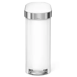 Simplehuman Slim Liner Rim Step Can, 45-Liter White Steel Indoor/Outdoor Kitchen Hinged Lid Trash Can