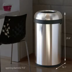 Simplehuman Bullet Open Top Can, 60-Liter Brushed Stainless Steel Indoor/Outdoor Kitchen Lidless Trash Can