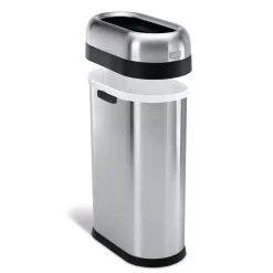 Simplehuman Slim Open Top Can, 13-Gallon Brushed Stainless Steel Commercial Indoor Kitchen Lidless Trash Can