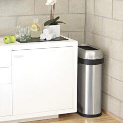 Simplehuman Slim Open Top Can, 13-Gallon Brushed Stainless Steel Commercial Indoor Kitchen Lidless Trash Can