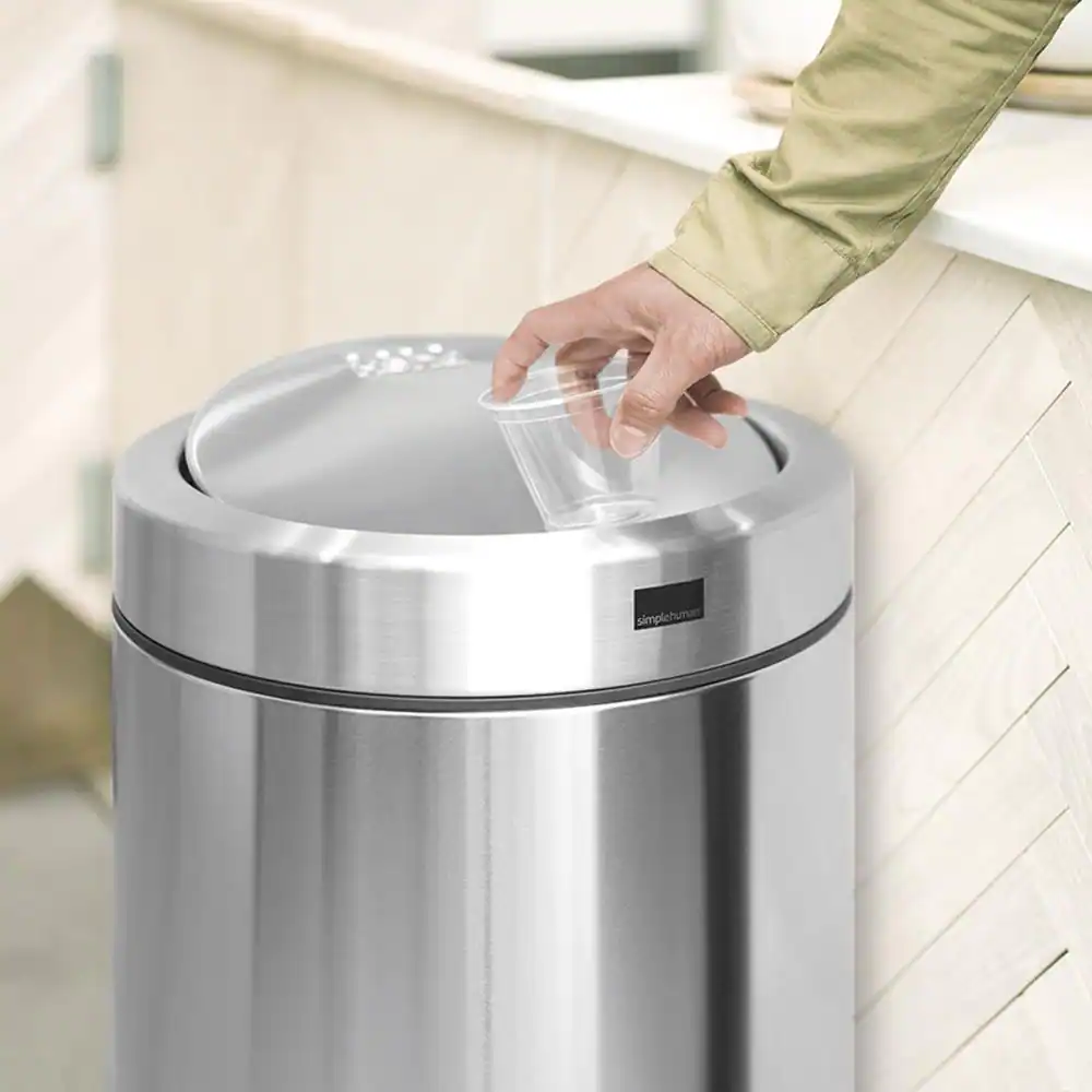Simplehuman Swing Top Can, 55-Liter Brushed Steel Commercial Indoor Kitchen Swing/Push Lid Trash Can