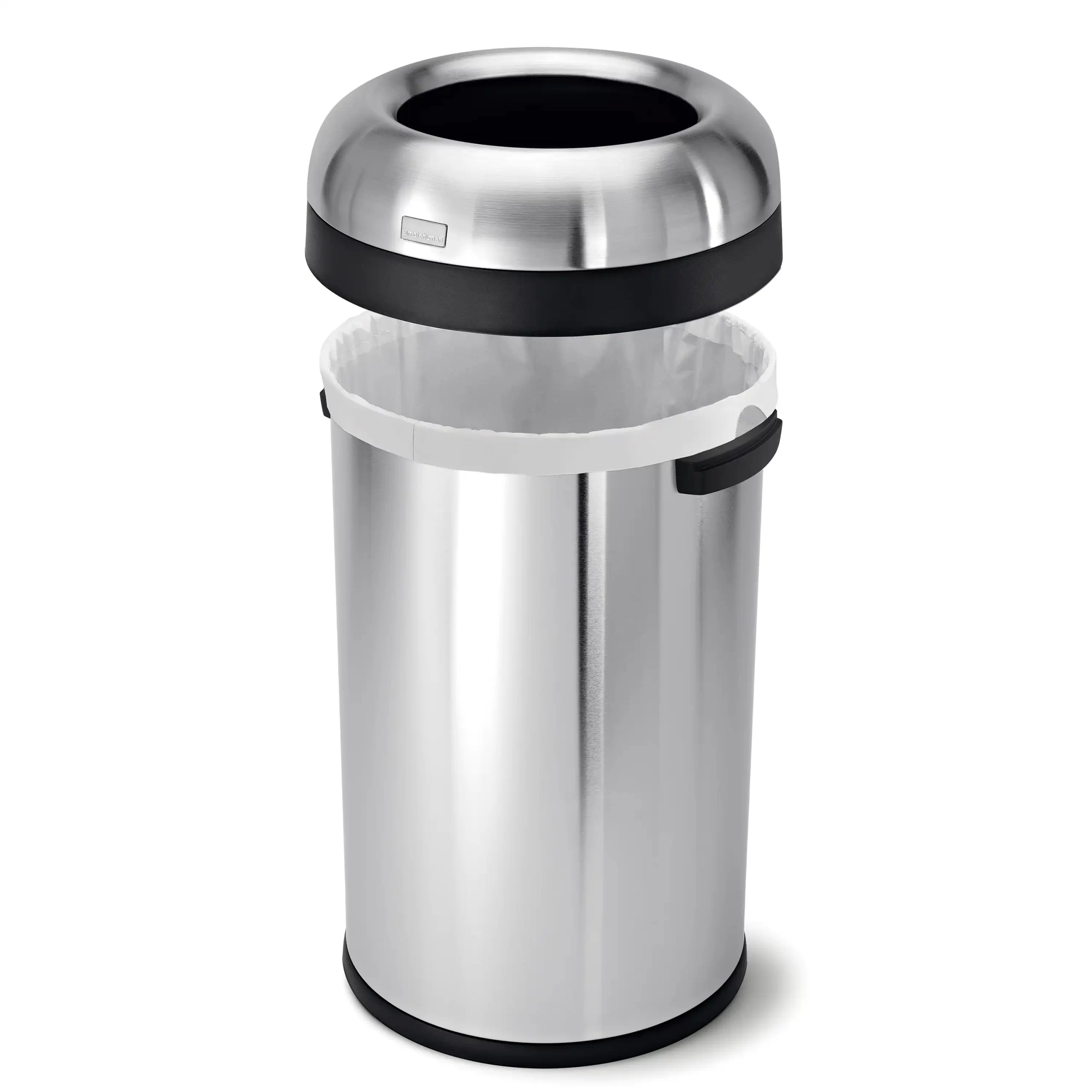 Simplehuman Bullet Open Top Can, 80-Liter Brushed Stainless Steel Commercial Indoor/Outdoor Kitchen Lidless Trash Can