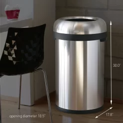 Simplehuman Bullet Open Top Can, 80-Liter Brushed Stainless Steel Commercial Indoor/Outdoor Kitchen Lidless Trash Can