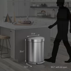 Simplehuman Semi-Round Liner Rim Can, 60-Liter Brushed Stainless Steel Indoor Kitchen Step Trash Can