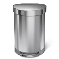 Simplehuman Semi-Round Liner Rim Can, 60-Liter Brushed Stainless Steel Indoor Kitchen Step Trash Can