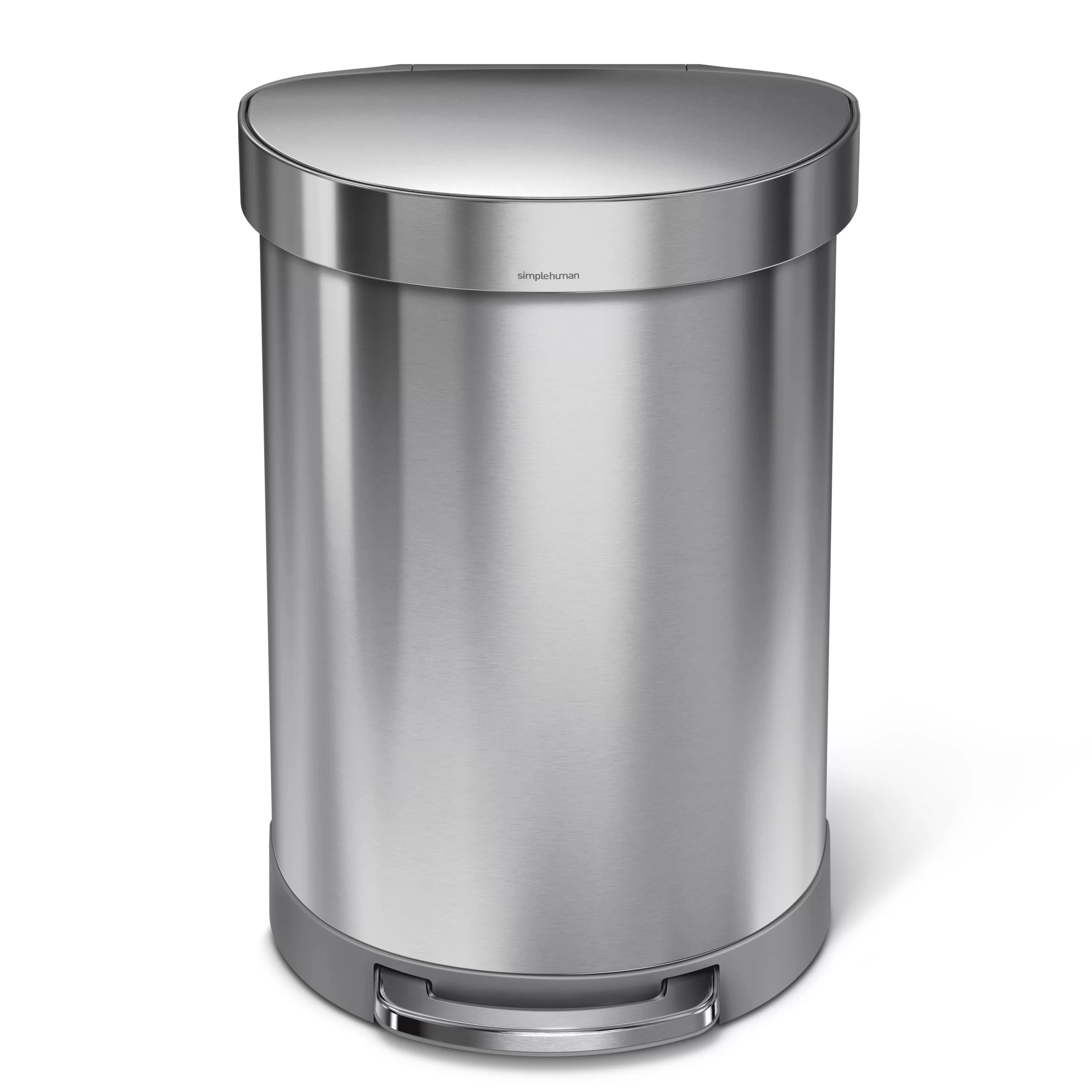 Simplehuman Semi-Round Liner Rim Can, 60-Liter Brushed Stainless Steel Indoor Kitchen Step Trash Can