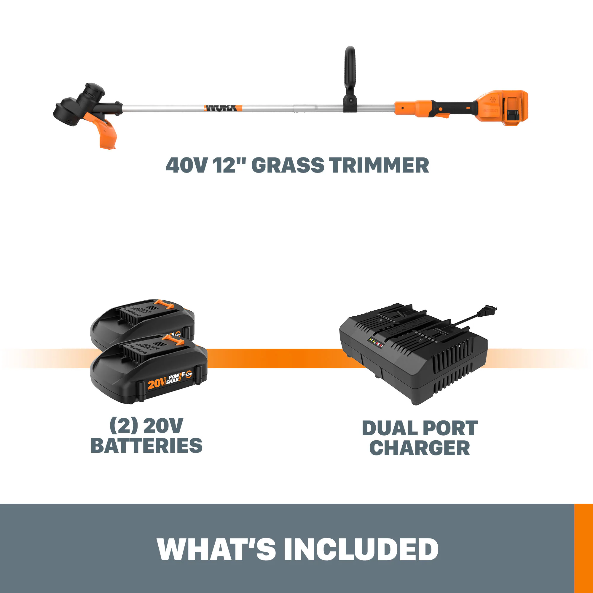 WORX Power Share 40-volt 13-in Straight Shaft Battery String Trimmer 2 Ah (Battery and Charger Included)