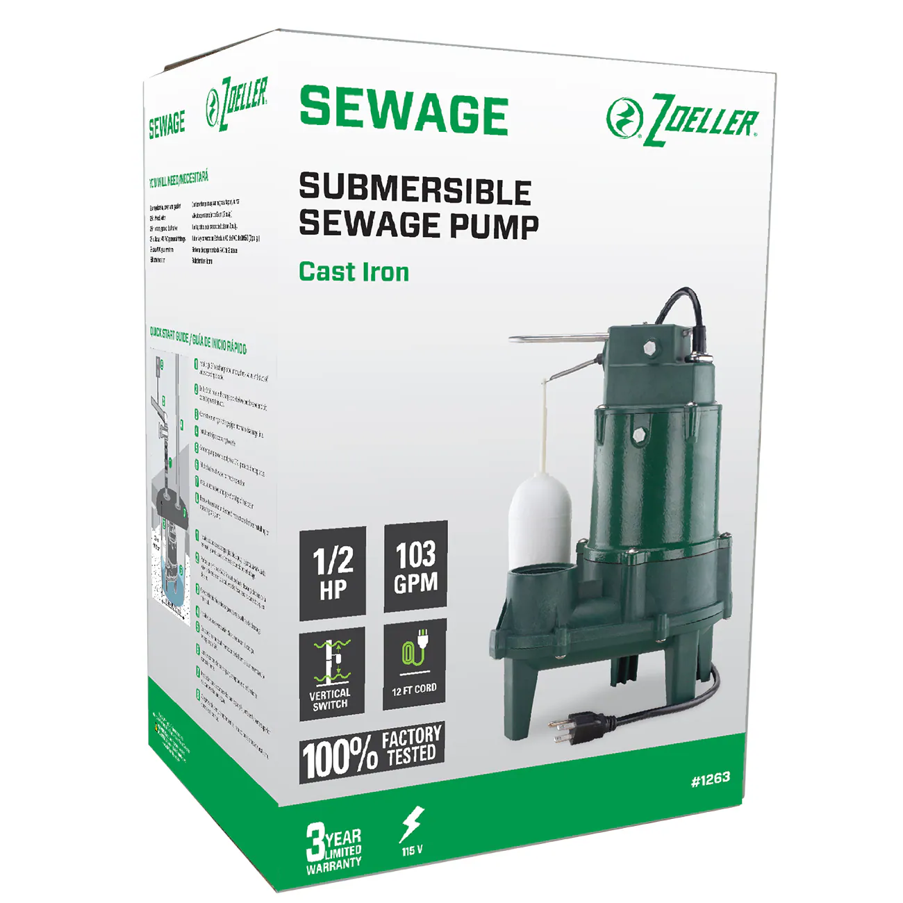 Zoeller 1/2-HP 115-Volt 103-GPM Cast Iron Sewage Sump Pump