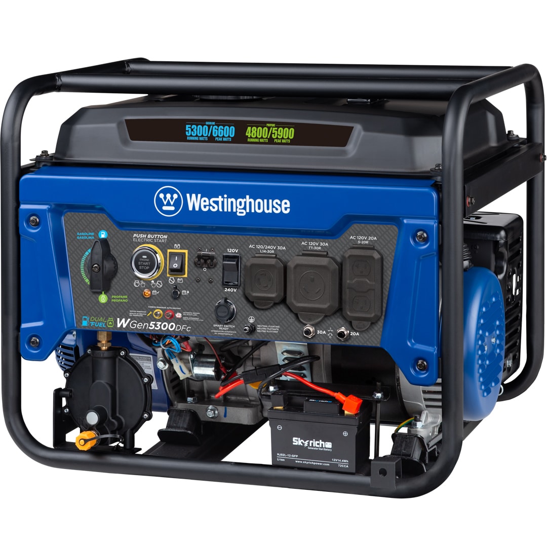 Westinghouse WGen5300DFc Remote Electric Start 6600 / 5300 -Watt Dual fuel Portable Generator