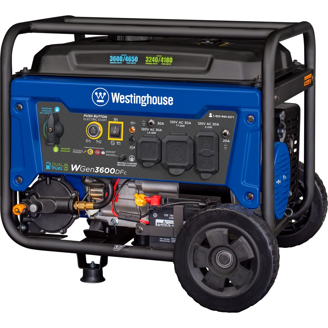 Westinghouse WGen3600DFc Remote Electric Start 4650 / 3600 -Watt Dual fuel Portable Generator