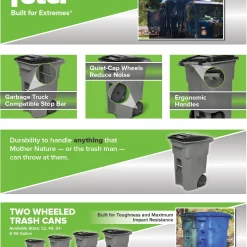Toter 64-Gallon Blackstone Plastic Wheeled Indoor/Outdoor Hinged Lid Trash Can