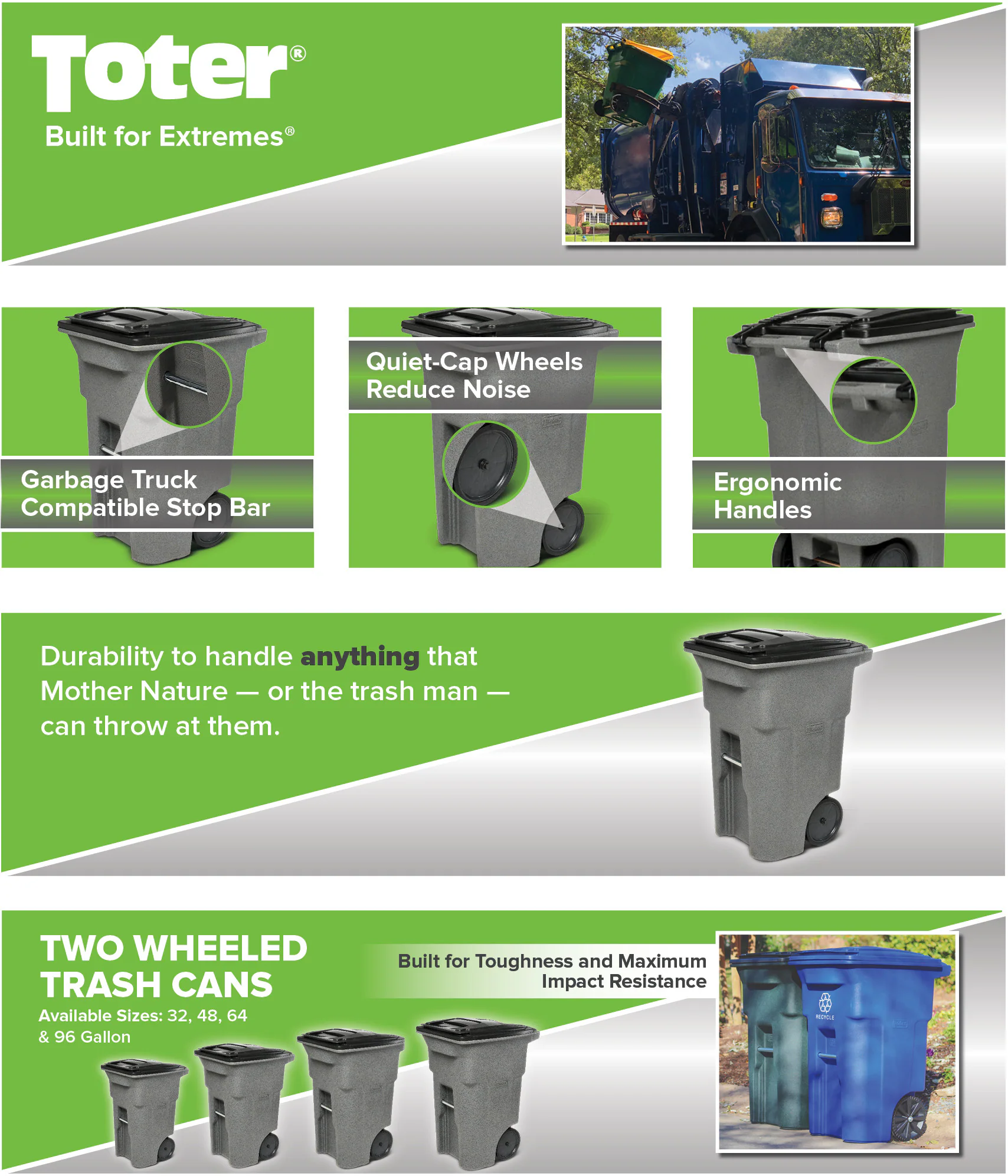 Toter 64-Gallon Blackstone Plastic Wheeled Indoor/Outdoor Hinged Lid Trash Can