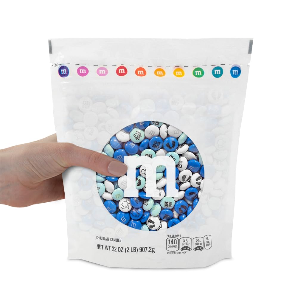 M&M’S It's A Boy Milk Chocolate Candy - 2lbs of White & Blue Candy For Boy Baby Shower Decorations