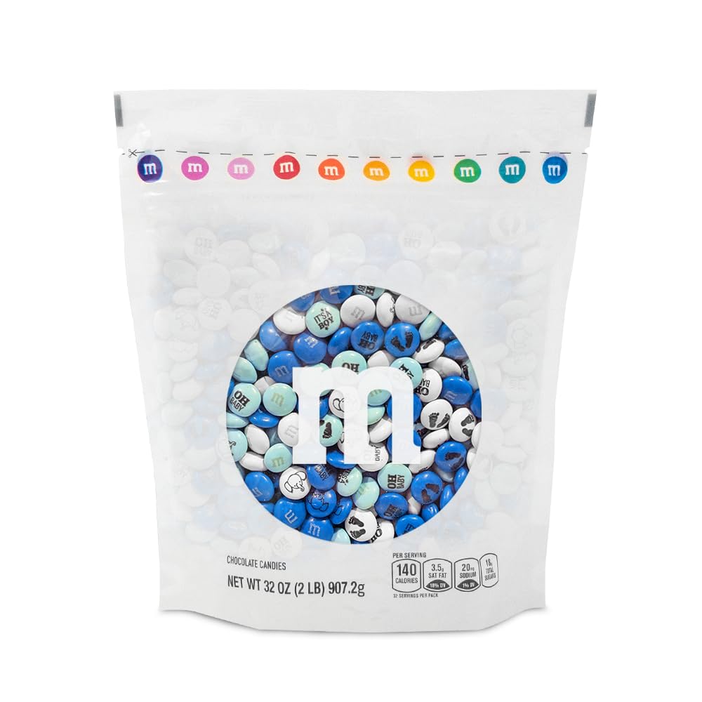 M&M’S It's A Boy Milk Chocolate Candy - 2lbs of White & Blue Candy For Boy Baby Shower Decorations