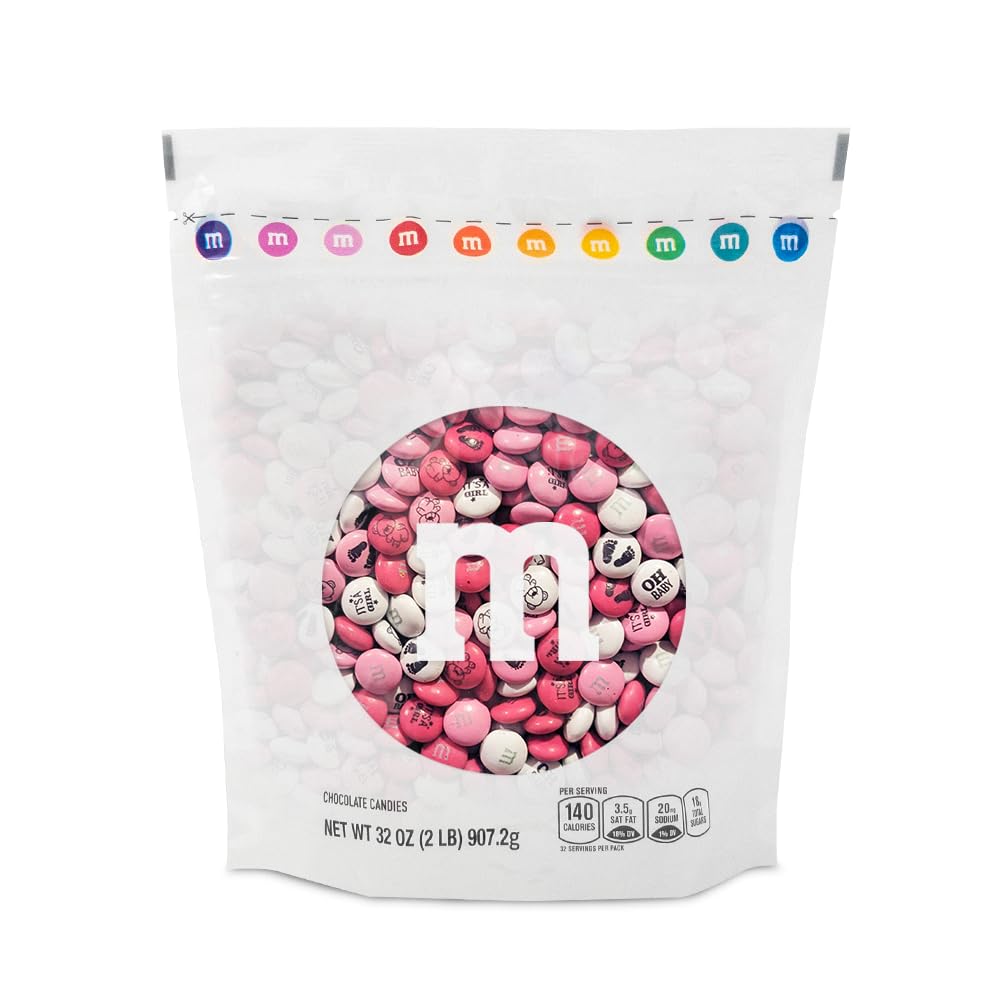 M&M’S Pink & White Milk Chocolate Candy - Baby Shower Favors for Girls, Pink & White Candy, 2 lbs Pack