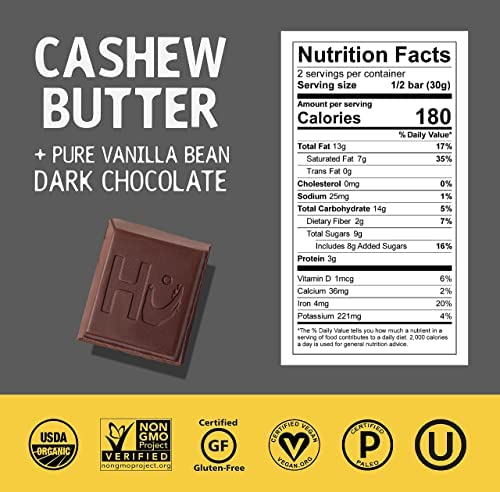 Hu Chocolate Bars 12 Pack Cashew Butter Vanilla Bean Chocolate, Natural Organic Vegan, Fair Trade Dark Chocolate, 2.1oz Each