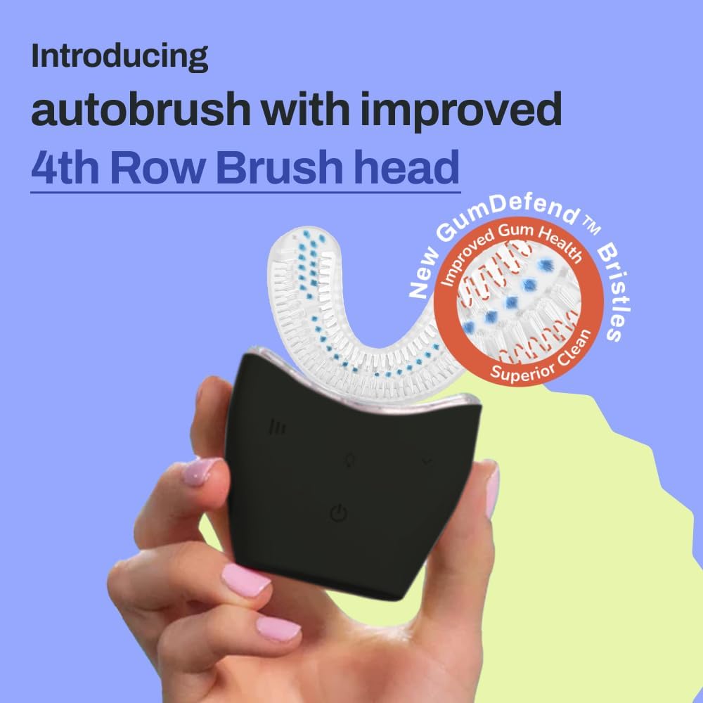 Autobrush Sonic Pro U Shaped Adults Electric Toothbrush with Unique 360° Nylon Bristles, 3 Cleaning Modes, (Double-Sided, Black)