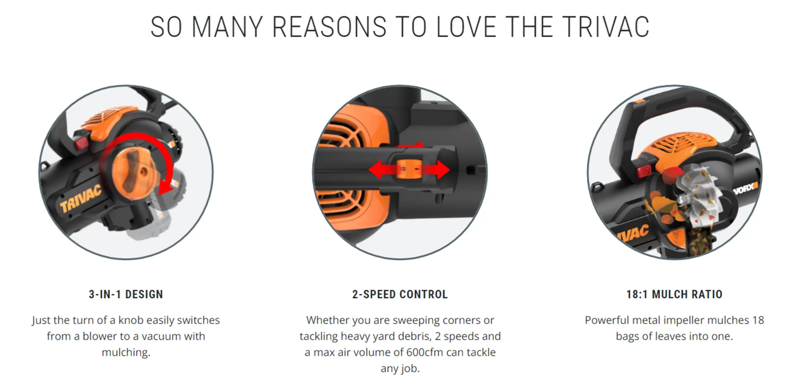 WORX Trivac 620-CFM 70-MPH Corded Electric Handheld Leaf Blower