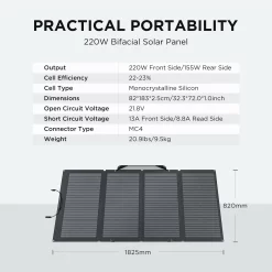 EcoFlow 220W Solar Panel 72.0-in x 32.3-in x 1-in 220-Watt Portable Solar Panel