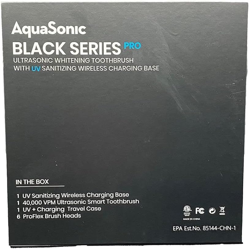 Aquasonic Black Series PRO – Ultra Whitening Toothbrush w UV Sanitizing Base – 5 Modes & Smart Timers