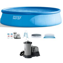 Intex 18-Feet x 18-Feet x 48-Inches Inflatable top ring Round Above-Ground Pool with Filter Pump, Ground Cloth, Pool Cover, Ladder