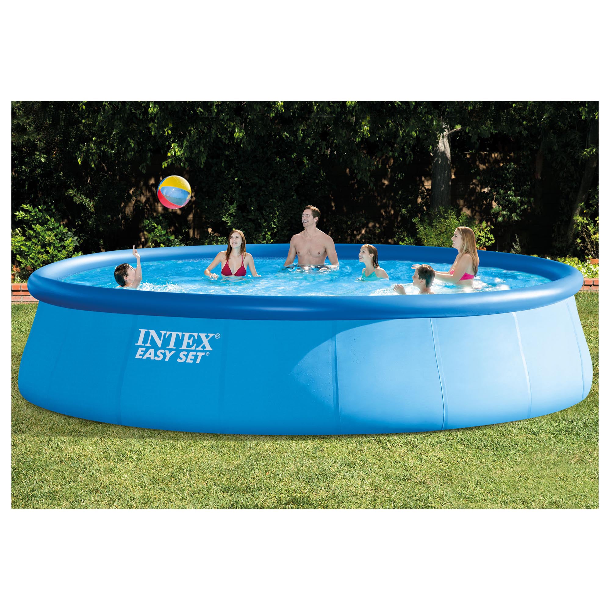 Intex 18-Feet x 18-Feet x 48-Inches Inflatable top ring Round Above-Ground Pool with Filter Pump, Ground Cloth, Pool Cover, Ladder