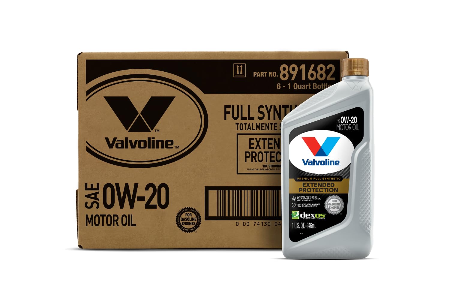 Valvoline Extended Protection Full Synthetic Motor Oil SAE 0W-20 1 QT, Case of 6