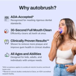 Autobrush Sonic Pro U Shaped Adults Electric Toothbrush with Unique 360° Nylon Bristles, 3 Cleaning Modes, (Double-Sided, Black)