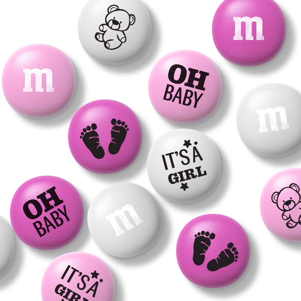 M&M’S Pink & White Milk Chocolate Candy - Baby Shower Favors for Girls, Pink & White Candy, 2 lbs Pack
