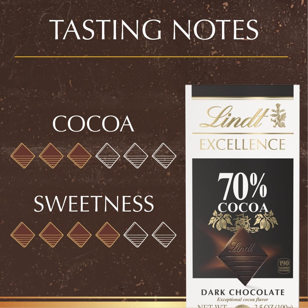 Lindt EXCELLENCE 70% Cocoa Dark Chocolate Bar, Easter Chocolate Candy, 3.5 oz. (12 Pack)