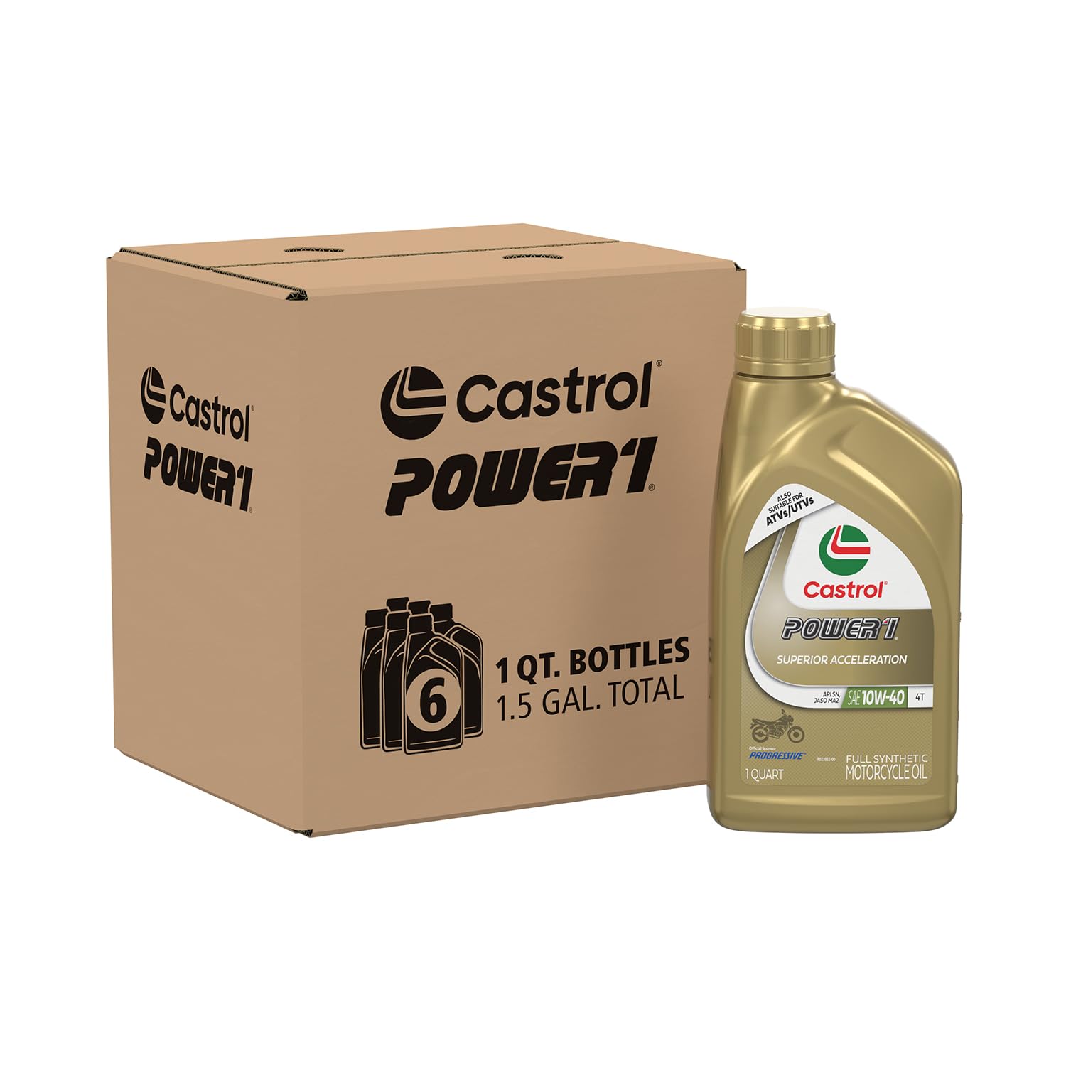 Castrol Power1 4T 10W-40 Full Synthetic Motorcycle Oil, 1 Quart, Pack of 6