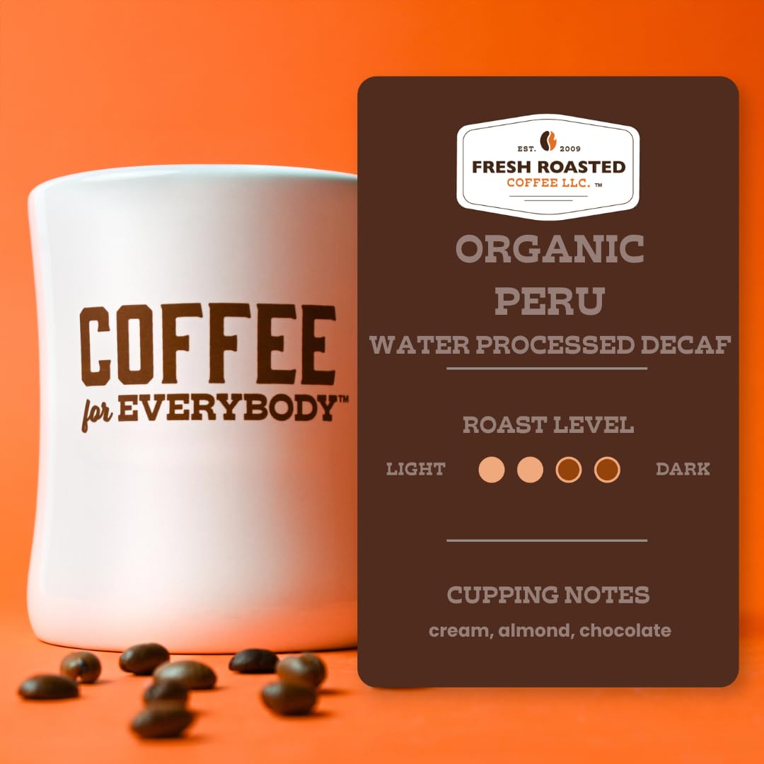 Fresh Roasted Coffee, Organic Peru Water Processed Decaf, 2 lb (32 oz), Mold & Mycotoxin Tested, Kosher, Medium Roast Whole Bean