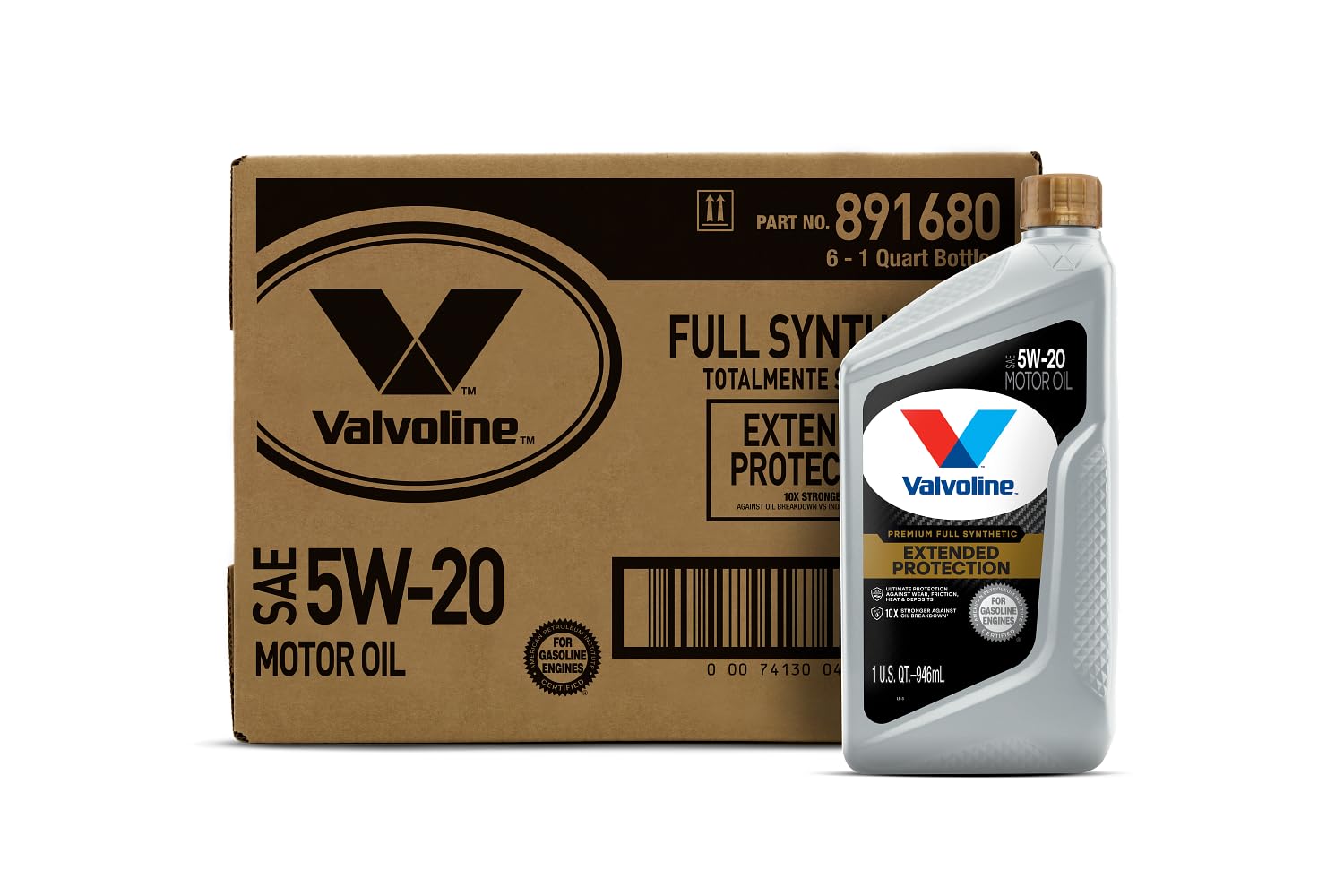 Valvoline Extended Protection Full Synthetic Motor Oil SAE 5W-20 1 QT, Case of 6