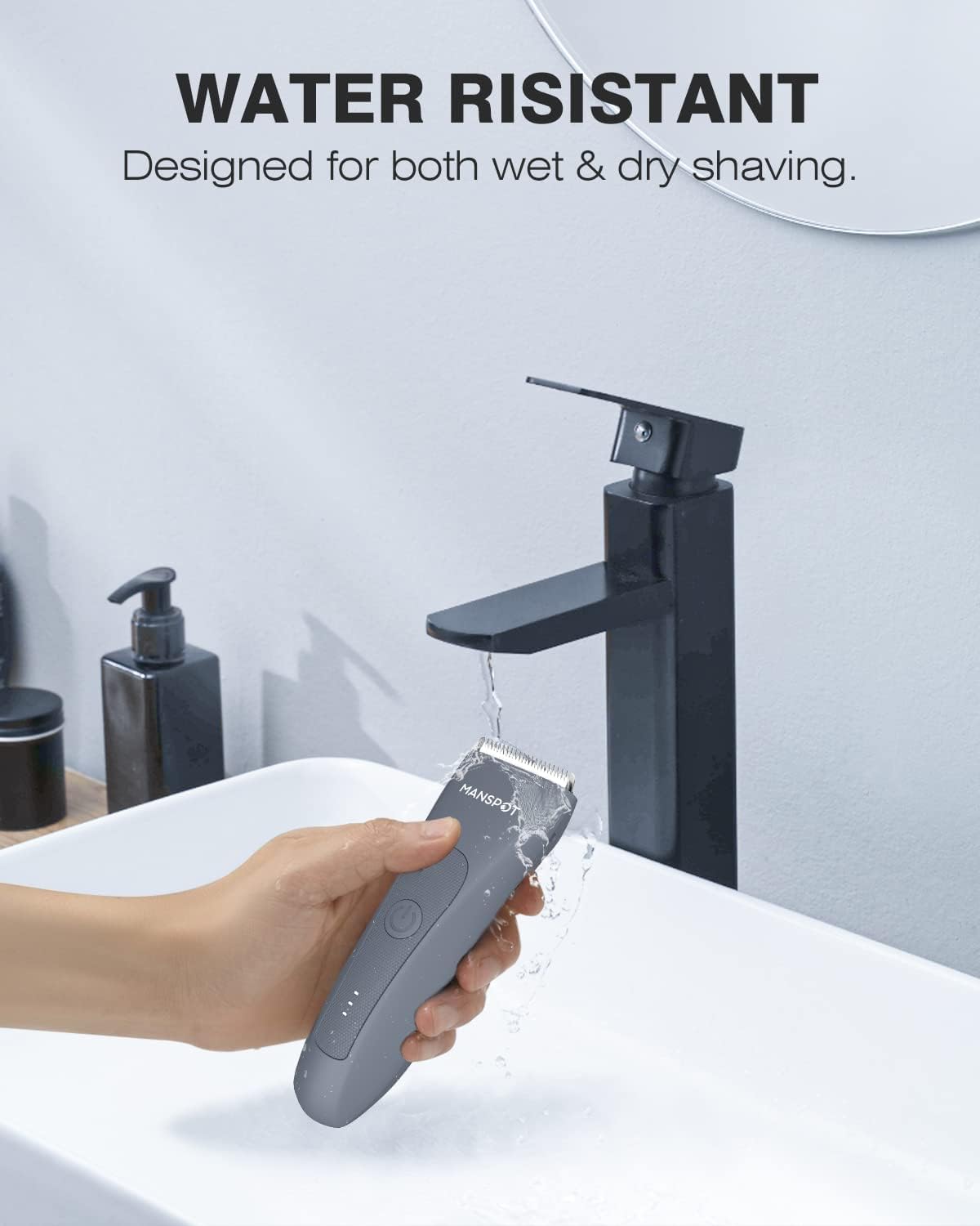MANSPOT Electric Groin Hair Trimmer Men's Shaving & Grooming Sets Kit with 4 Guards and Replaceable Ceramic Blade Heads, Airy Blue