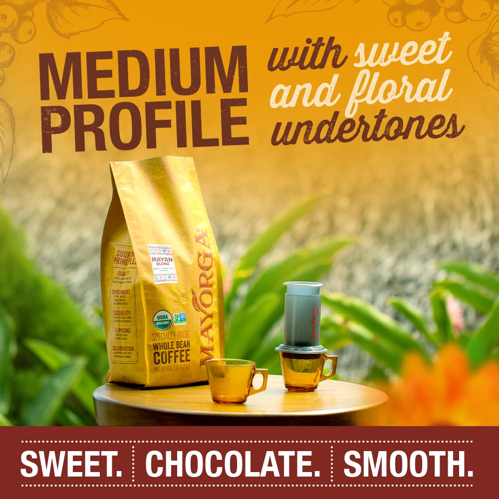 Mayorga Organic Coffee 5lb Mayan Blend Medium Roast Whole Bean Coffee Specialty Grade, Kosher