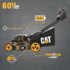 CAT 60-volt , ( 1 ) 5 Ah 21-in Self Propelled Battery Walk Mower, Bagger Included