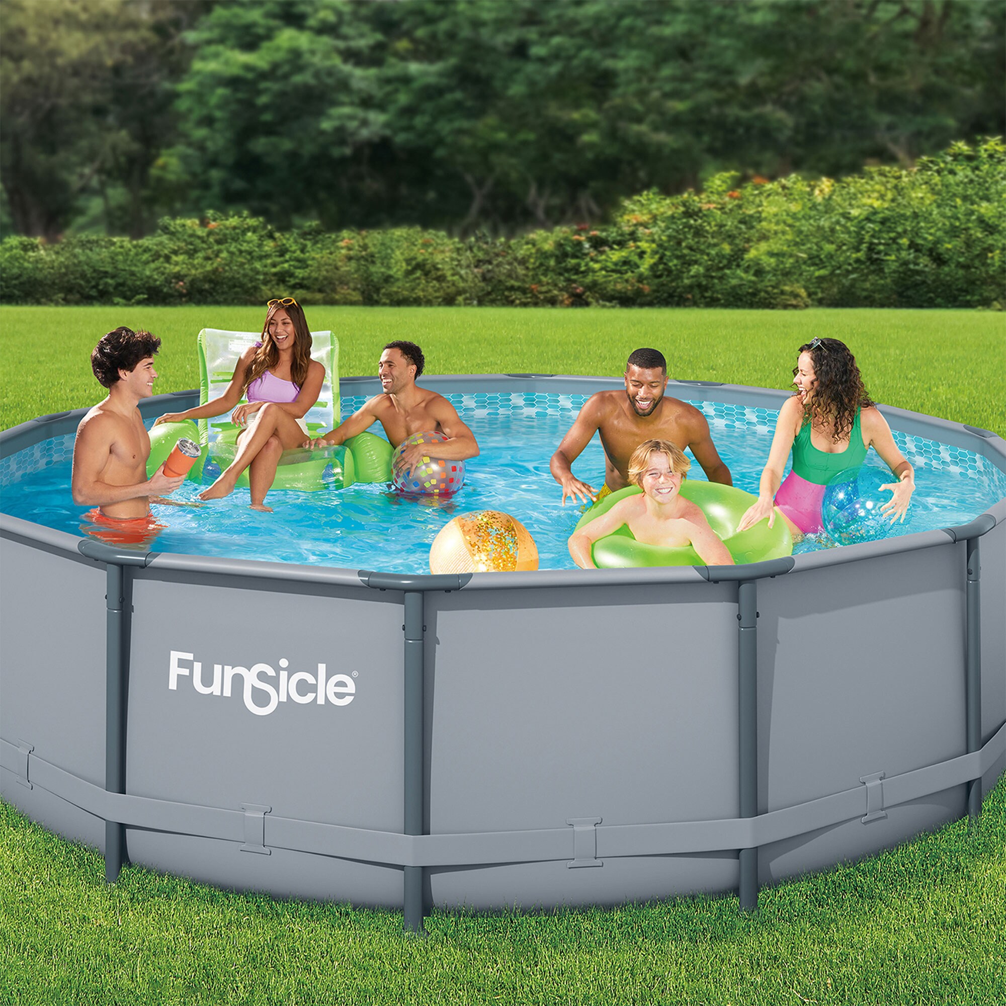 Funsicle 14-Feet x 14-Feet x 42-Inches Metal frame Round Above-Ground Pool, Filter Pump, Ground Cloth, Pool Cover, Ladder