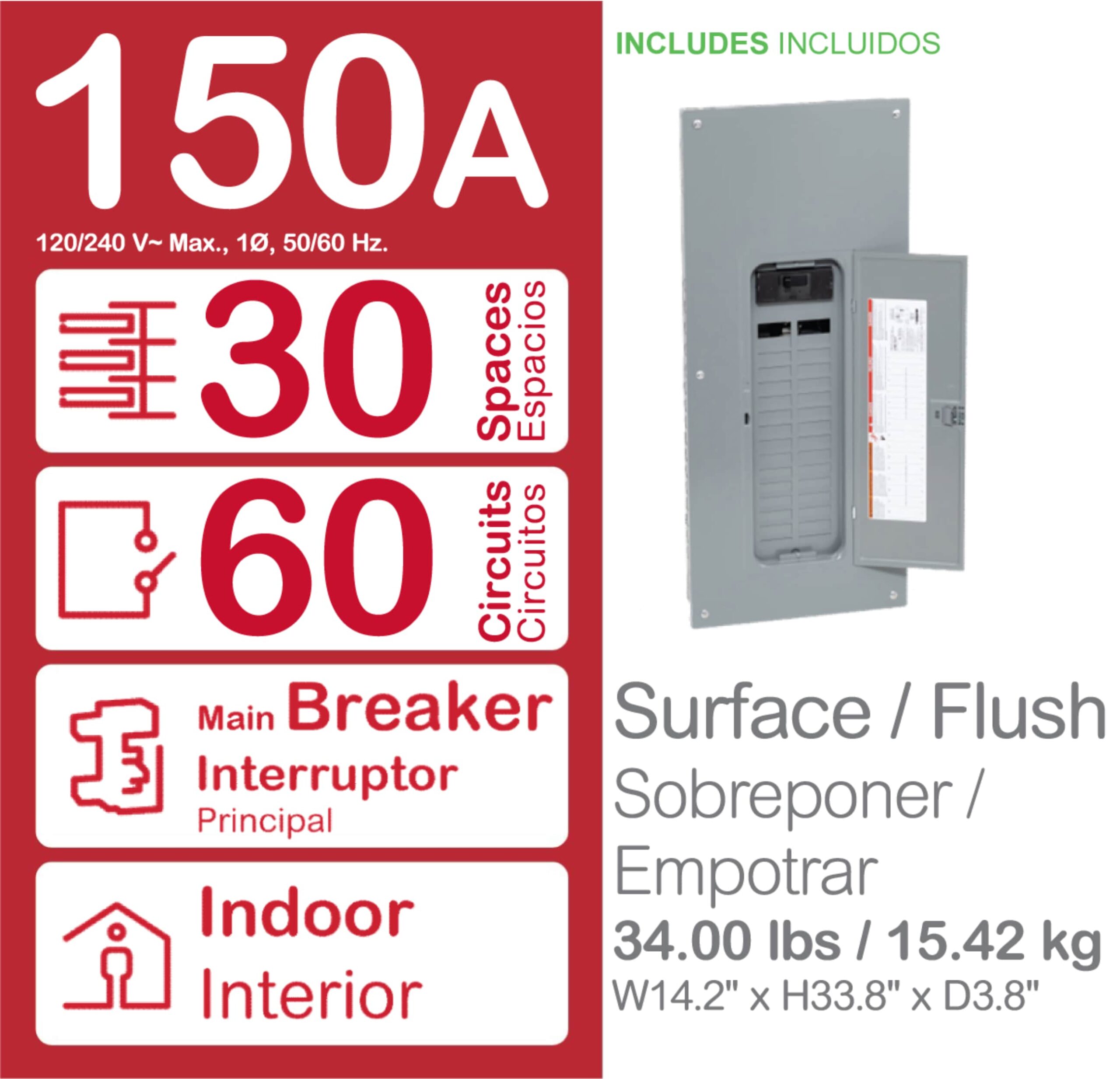 Square D Homeline 150 -Amp 30 -Spaces 60 -Circuit Indoor Main breaker Plug-On Neutral Load Center (Value Pack)