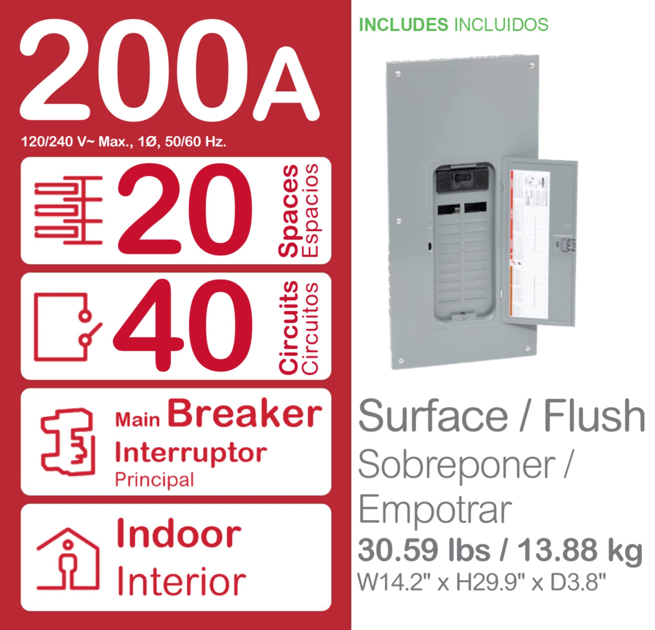 Square D 200 -Amp 20 -Spaces 40 -Circuit Indoor Convertible main lug Plug-On Neutral Load Center (Value Pack)