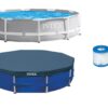 Intex 10-Feet x 10-Feet x 30-Inches Metal frame Round Above-Ground Pool with Filter Pump with Pool Cover