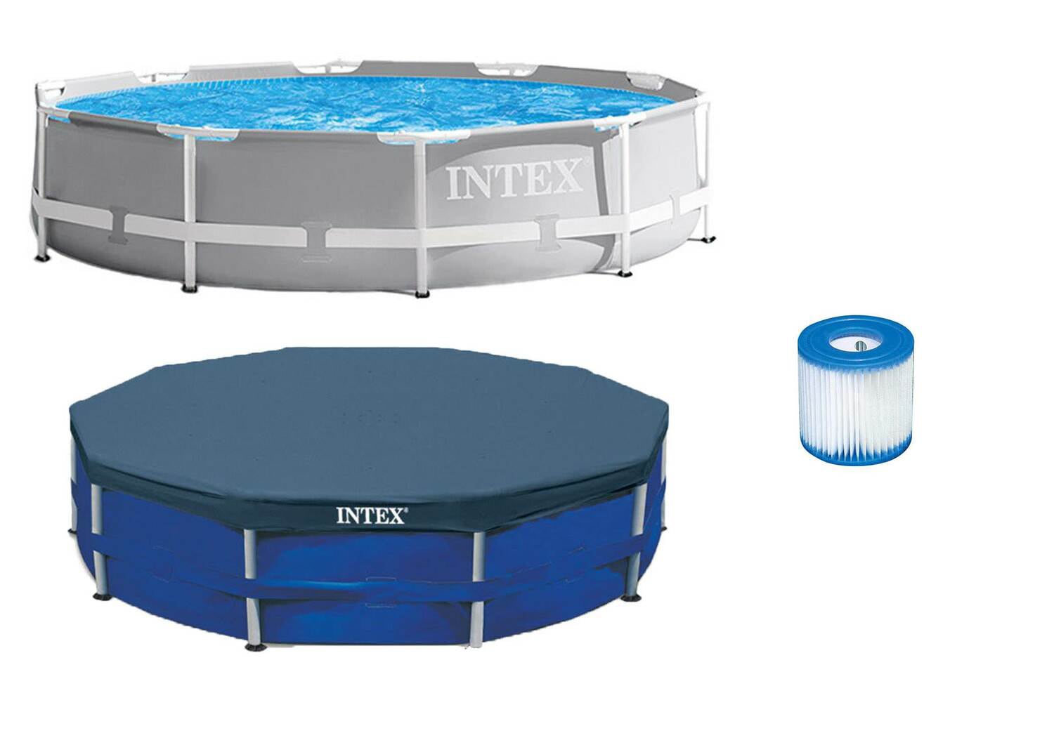Intex 10-Feet x 10-Feet x 30-Inches Metal frame Round Above-Ground Pool with Filter Pump with Pool Cover