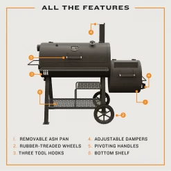 Oklahoma Joe's Highland Reverse Flow Offset 1197-Sq. in Black Horizontal Charcoal Smoker