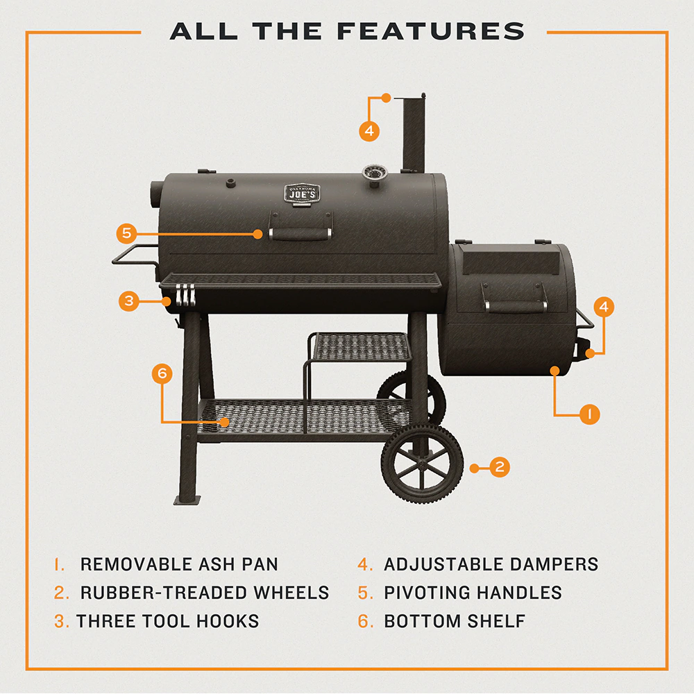 Oklahoma Joe's Highland Reverse Flow Offset 1197-Sq. in Black Horizontal Charcoal Smoker